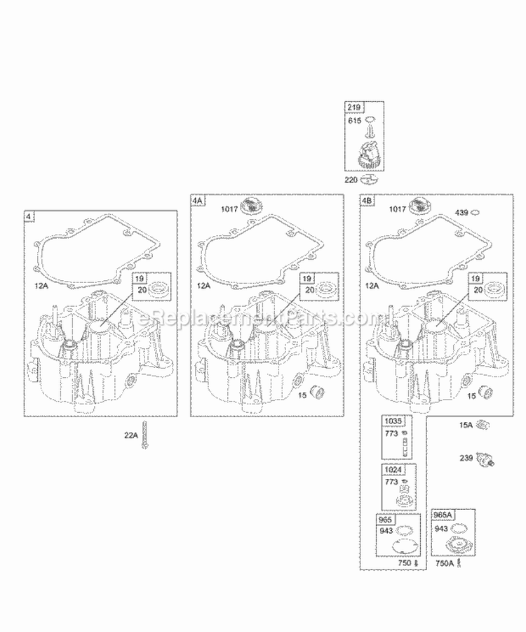 Sump Diagram and Parts List for  Briggs and Stratton Engine